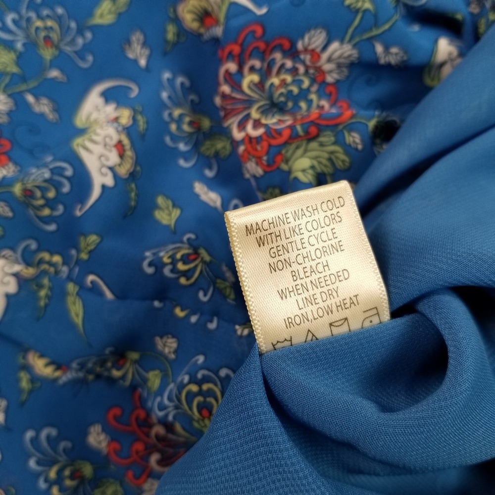 Max Studio Blouse Womens M Medium Blue Floral Tie Neck Sleeveless Bubble Hem Top - Picture 7 of 9